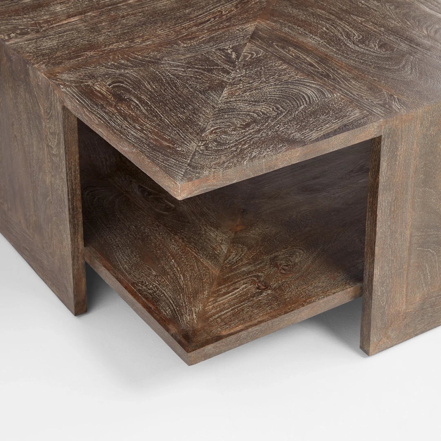003 SI-2130370 | Closeup | Alta Cocktail Table by Cyan Design in cerused walnut. Made from mango wood in a modern style.