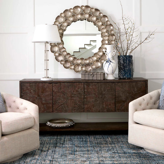 Alta Console Table by Cyan Design in cerused walnut. Made from mango wood in a unique style.