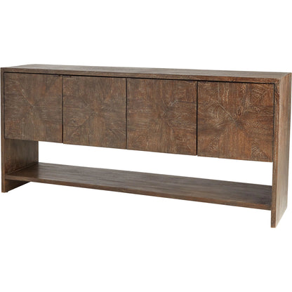 Alta Console Table by Cyan Design in cerused walnut. Made from mango wood in a traditional style.