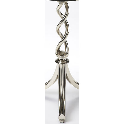 Isidora Modern Accent Table by Butler Specialty Company in silver and modern expressions. Made from cast aluminum, tempered glass, iron components in a modern style.