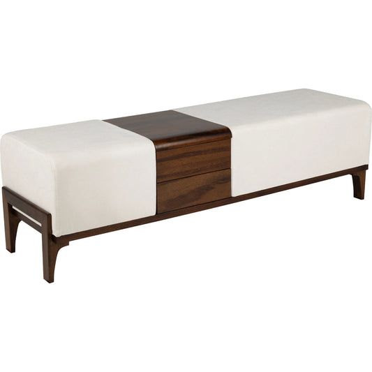 Noah Ottoman by Cyan Design in cream chenille, medium brown. Made from woven polyester, foam, grandis wood in a modern style.