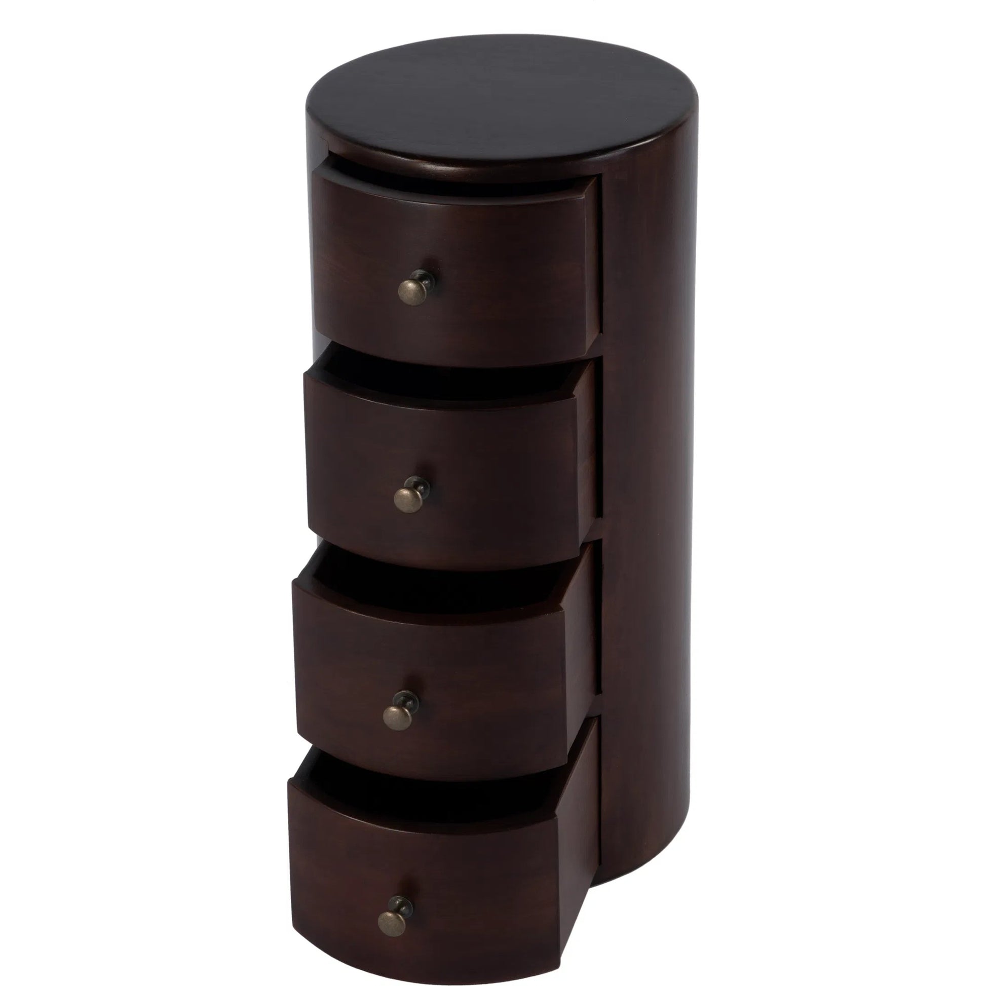 Liam Solid Wood Pedestal Table by Butler Specialty Company in dark brown and artifacts. Made from mango wood solids in a traditional style.