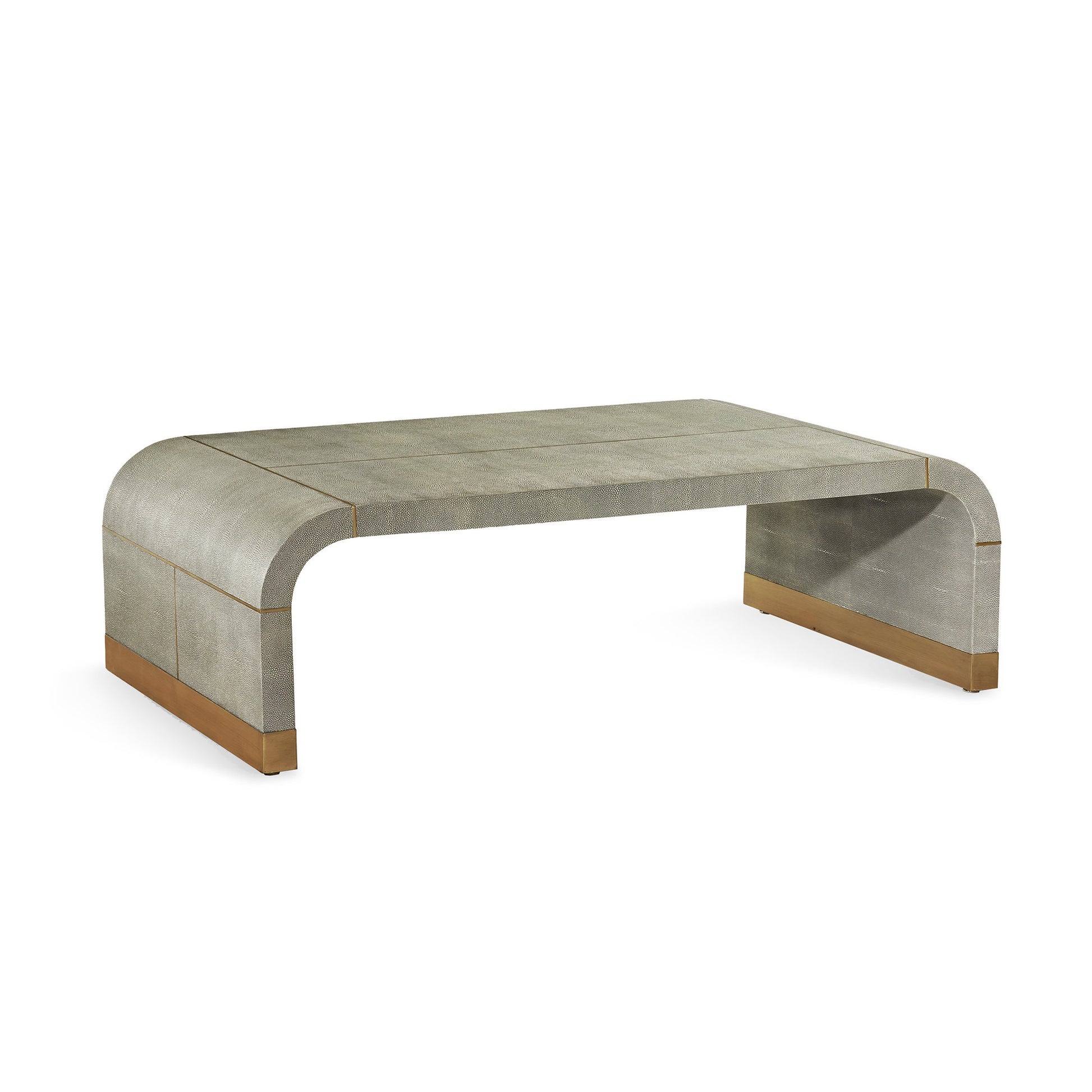 Sutherland Cocktail Table by Interlude Home in sorrel gray shagreen, brushed brass. Made from wood, faux shagreen, brass in a modern style.