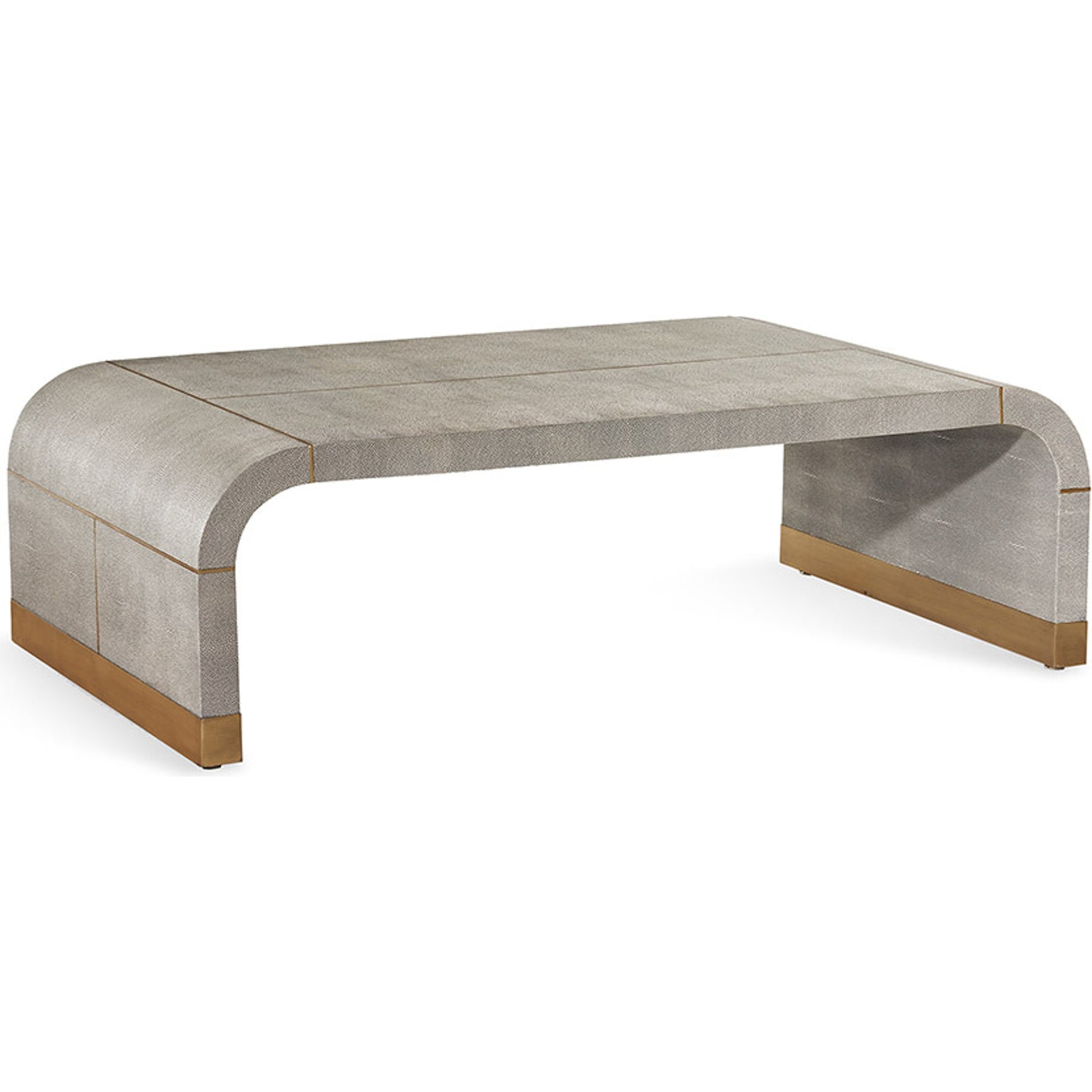 Sutherland Cocktail Table by Interlude Home in sorrel gray shagreen, brushed brass. Made from wood, faux shagreen, brass in a modern style.