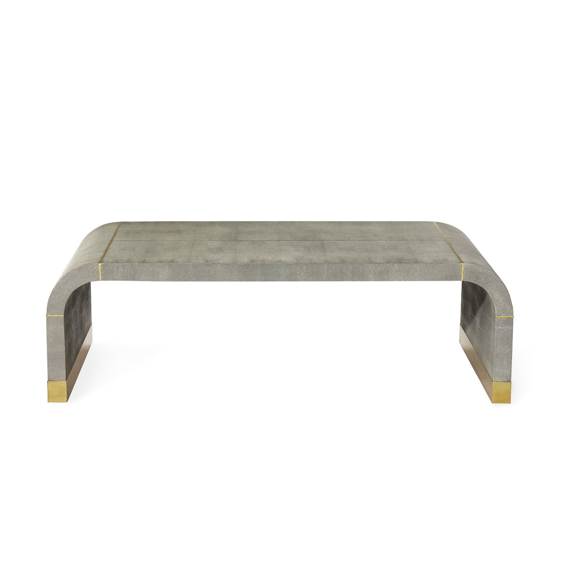 Sutherland Cocktail Table by Interlude Home in sorrel gray shagreen, brushed brass. Made from wood, faux shagreen, brass in a modern style.