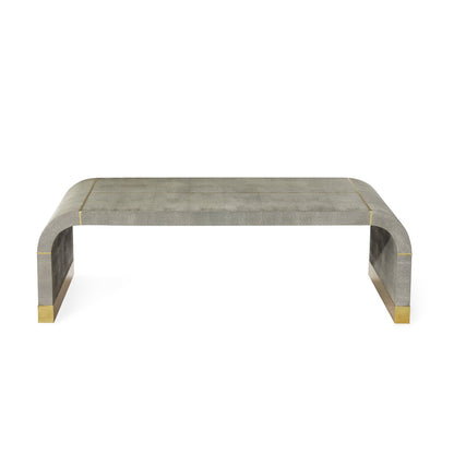 Sutherland Cocktail Table by Interlude Home in sorrel gray shagreen, brushed brass. Made from wood, faux shagreen, brass in a modern style.
