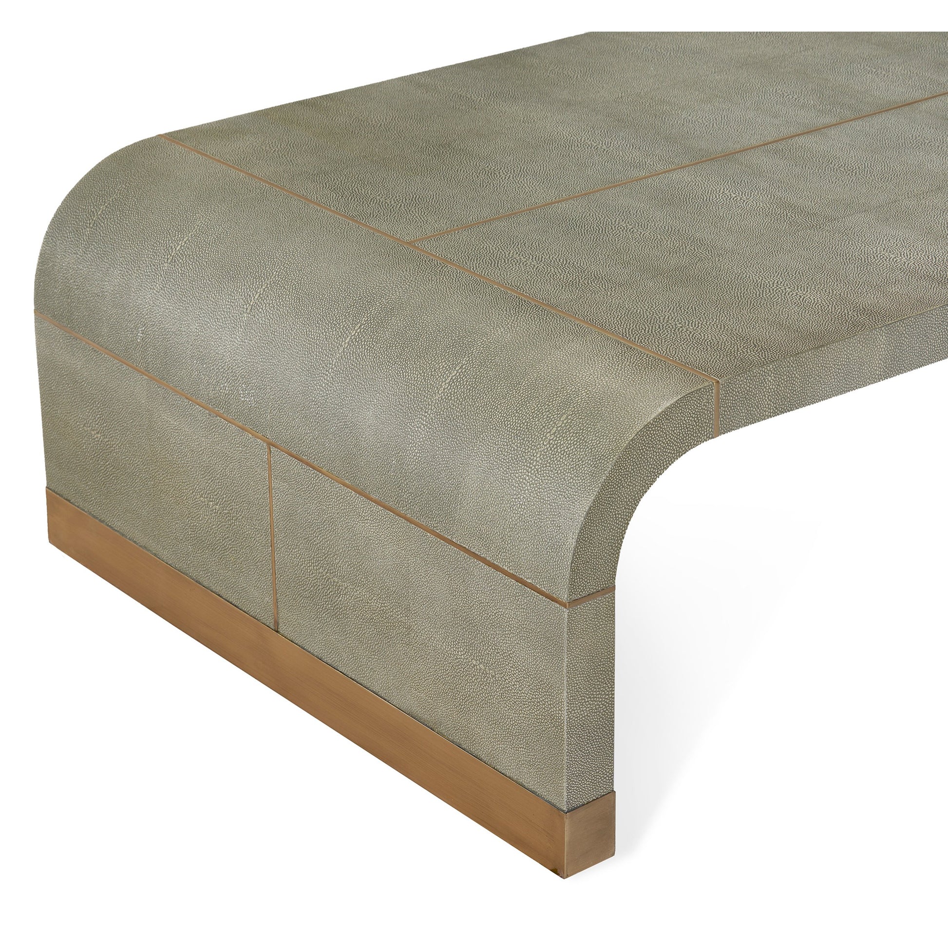 Sutherland Cocktail Table by Interlude Home in sorrel gray shagreen, brushed brass. Made from wood, faux shagreen, brass in a modern style.