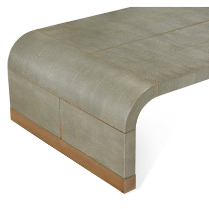 Sutherland Cocktail Table by Interlude Home in sorrel gray shagreen, brushed brass. Made from wood, faux shagreen, brass in a modern style.