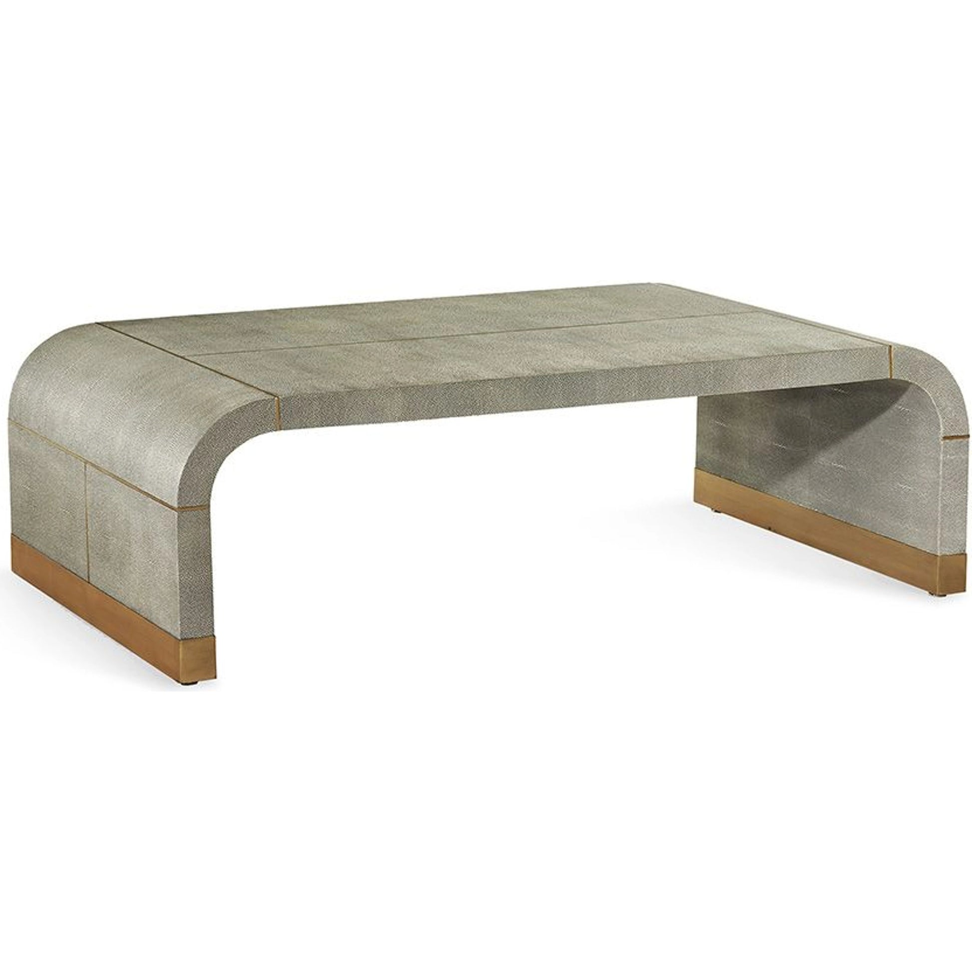 Sutherland Cocktail Table by Interlude Home in sorrel gray shagreen, brushed brass. Made from wood, faux shagreen, brass in a modern style.