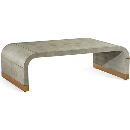 Sutherland Cocktail Table by Interlude Home in sorrel gray shagreen, brushed brass. Made from wood, faux shagreen, brass in a modern style.