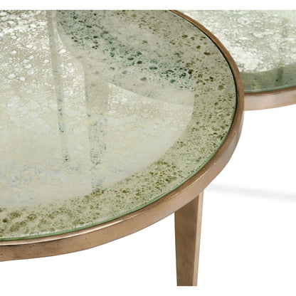Jan Circular Bunching Tables by Interlude Home in champagne, taupe grey reactive glass. Made from aluminum, glass in a modern style.