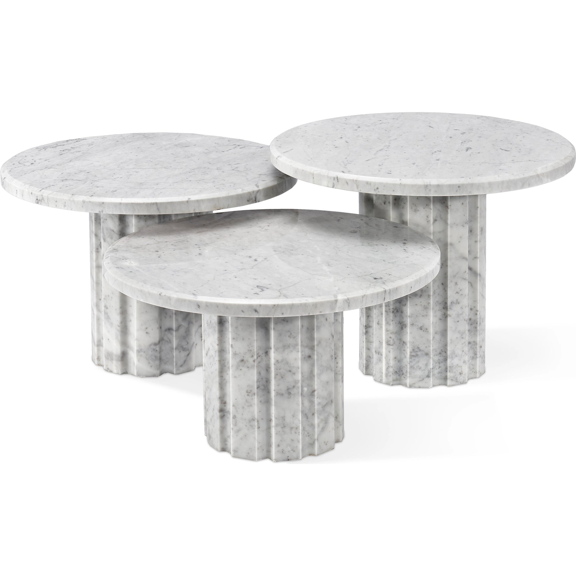 Amerigo Bunching Tables by Interlude Home in raw travertine. Made from travertine in a modern style.