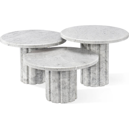 Amerigo Bunching Tables by Interlude Home in raw travertine. Made from travertine in a modern style.