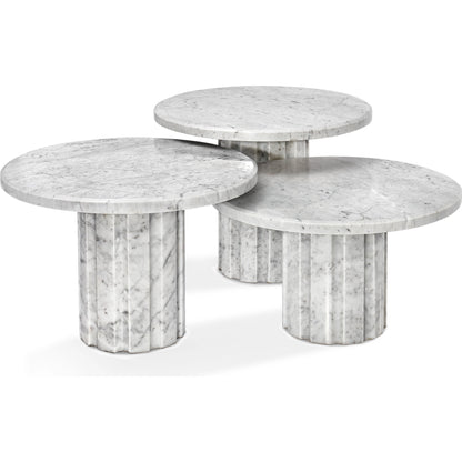 Amerigo Bunching Tables by Interlude Home in raw travertine. Made from travertine in a modern style.