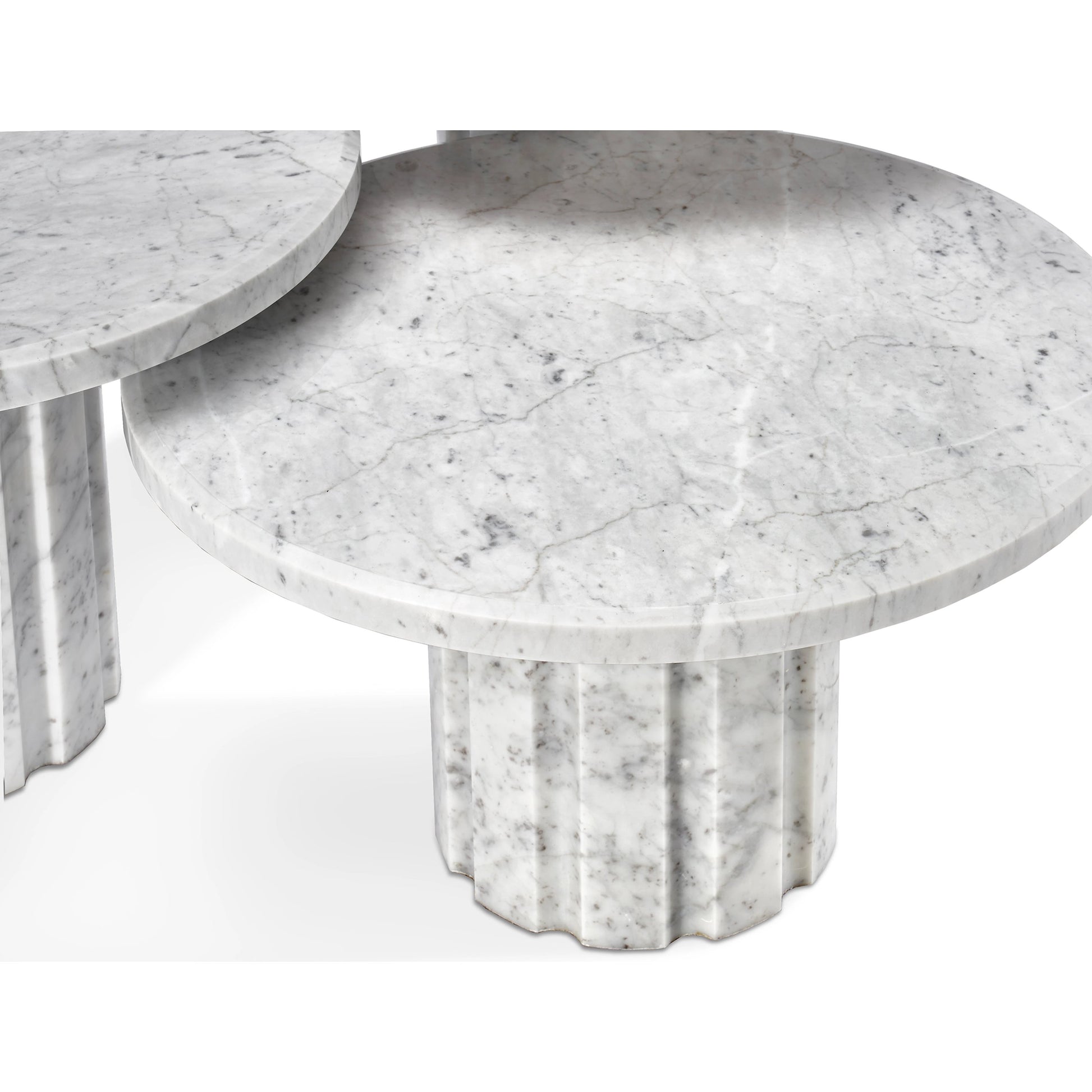 Amerigo Bunching Tables by Interlude Home in raw travertine. Made from travertine in a modern style.