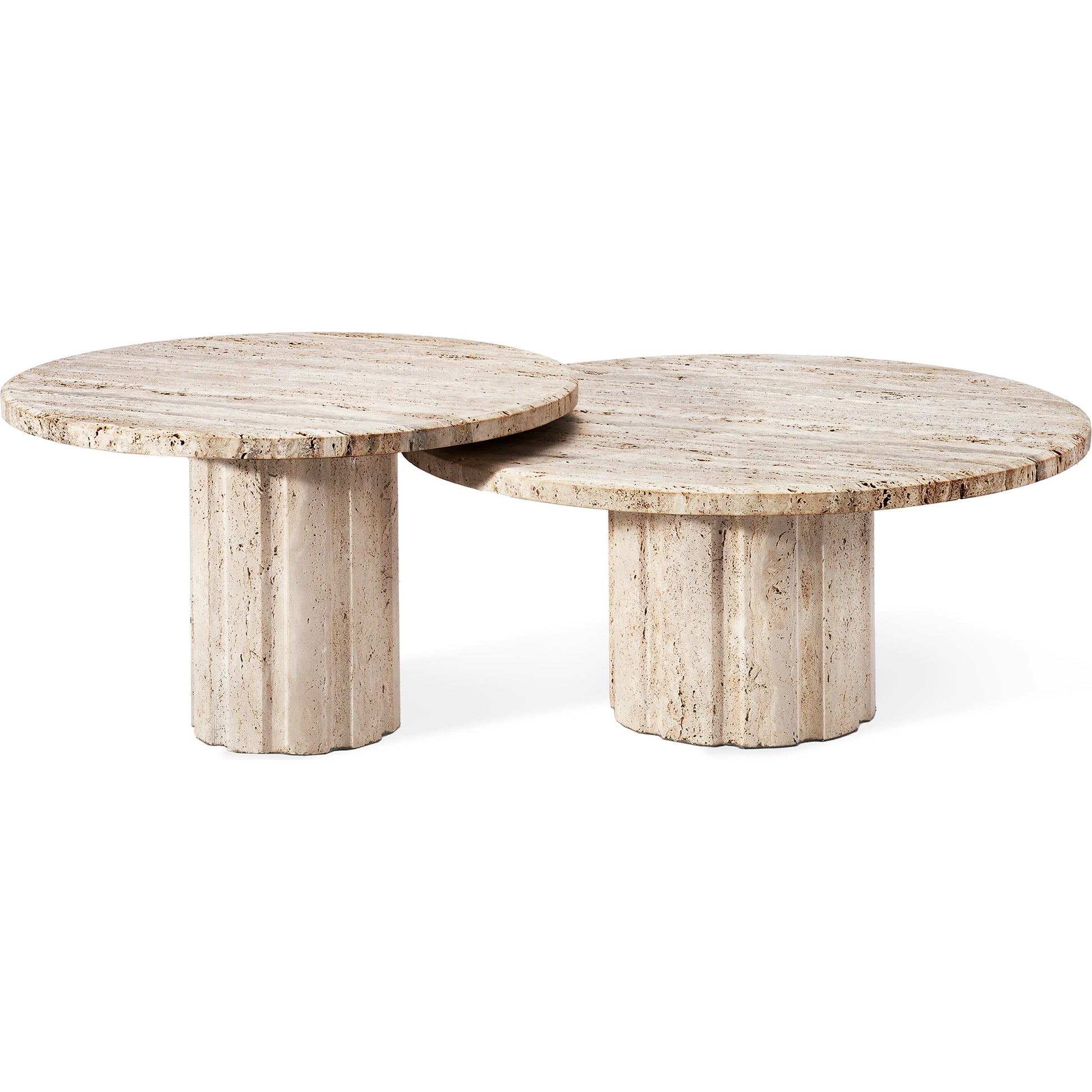 Amerigo Cocktail Table Set by Interlude Home in raw travertine. Made from travertine in a modern style.