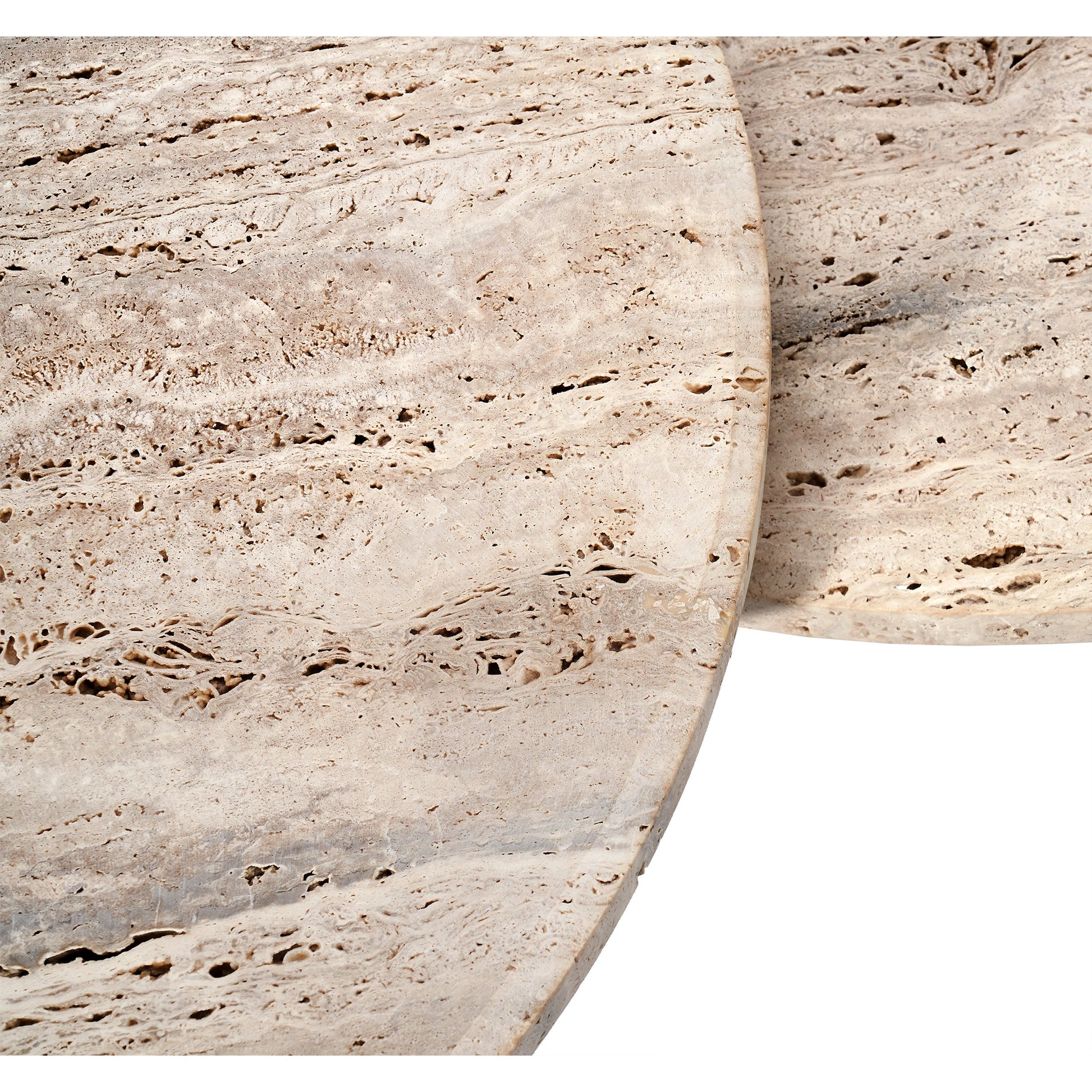 Amerigo Cocktail Table Set by Interlude Home in raw travertine. Made from travertine in a modern style.