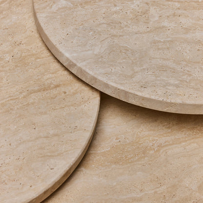 Amerigo Bunching Tables by Interlude Home in raw travertine. Made from travertine in a modern style.