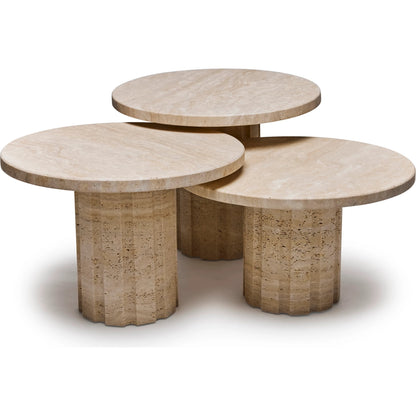Amerigo Bunching Tables by Interlude Home in raw travertine. Made from travertine in a modern style.