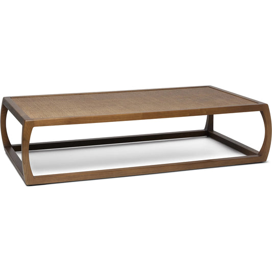 Wandsworth Rectangular Cocktail Table by Interlude Home in brown and pecan. Made from sungkai wood, rattan in a unique style.