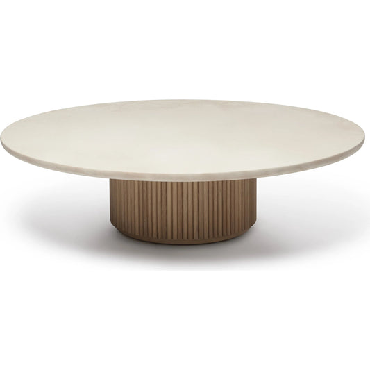 Laurel Large Round Cocktail Table by Interlude Home in saddle, honey. Made from oak, marble in a transitional style.
