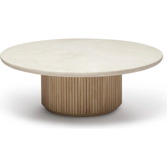 Laurel Round Cocktail Table by Interlude Home in honey, saddle. Made from marble, oak in a transitional style.