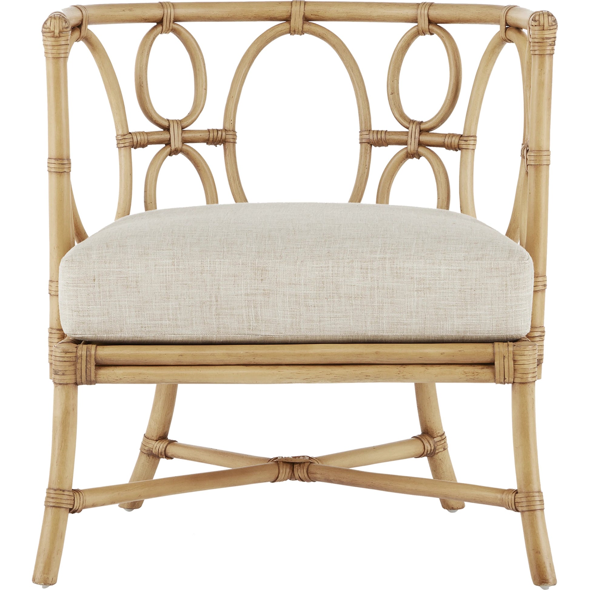 Tegal Muslin Chair by Currey and Company in rattan, natural. Made from rattan, wood, leather, finn natural in a coastal style.
