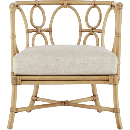 Tegal Muslin Chair by Currey and Company in rattan, natural. Made from rattan, wood, leather, finn natural in a coastal style.