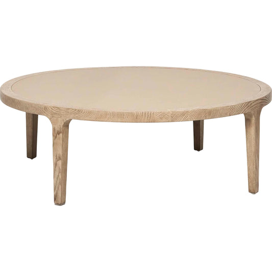 Putney Cocktail Table by Interlude Home in washed taupe, cream latte. Made from oak, vegan leather in a unique style.