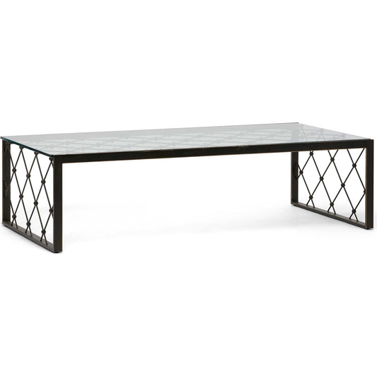 Brixton Cocktail Table by Interlude Home in gilded bronze, clear. Made from iron, glass in a unique style.