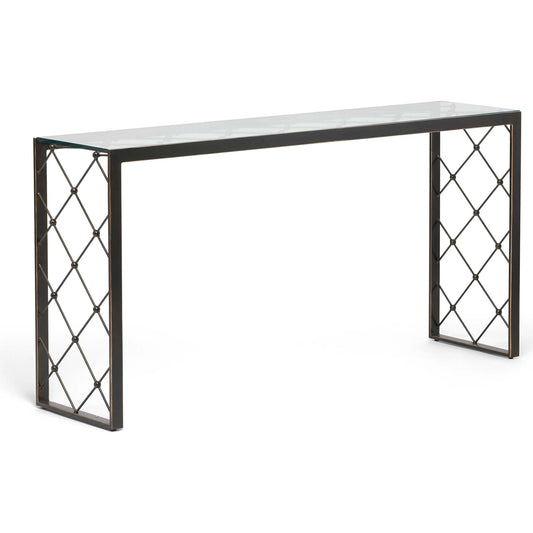 Brixton Console by Interlude Home in gilded bronze, clear. Made from iron, glass in a unique style.