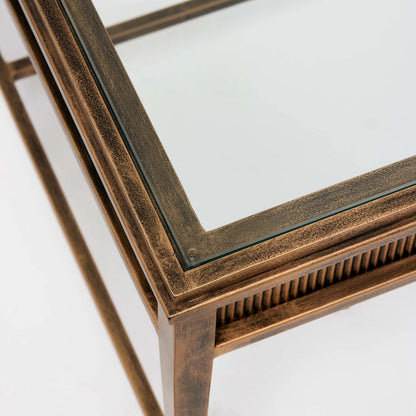 Camille Cocktail Table by Interlude Home in gilded brass, clear. Made from iron, glass in a modern style.