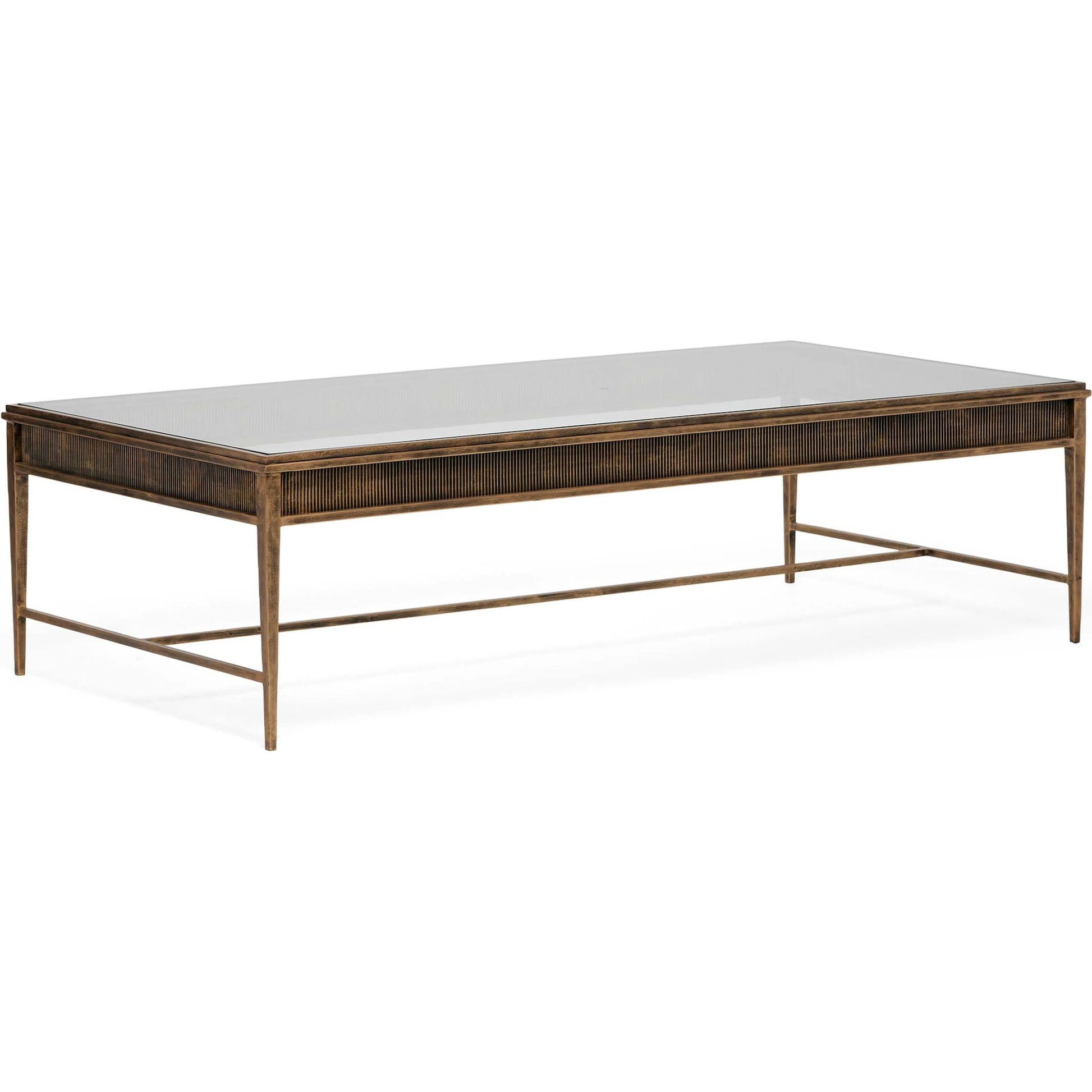 Camille Cocktail Table by Interlude Home in gilded brass, clear. Made from iron, glass in a modern style.