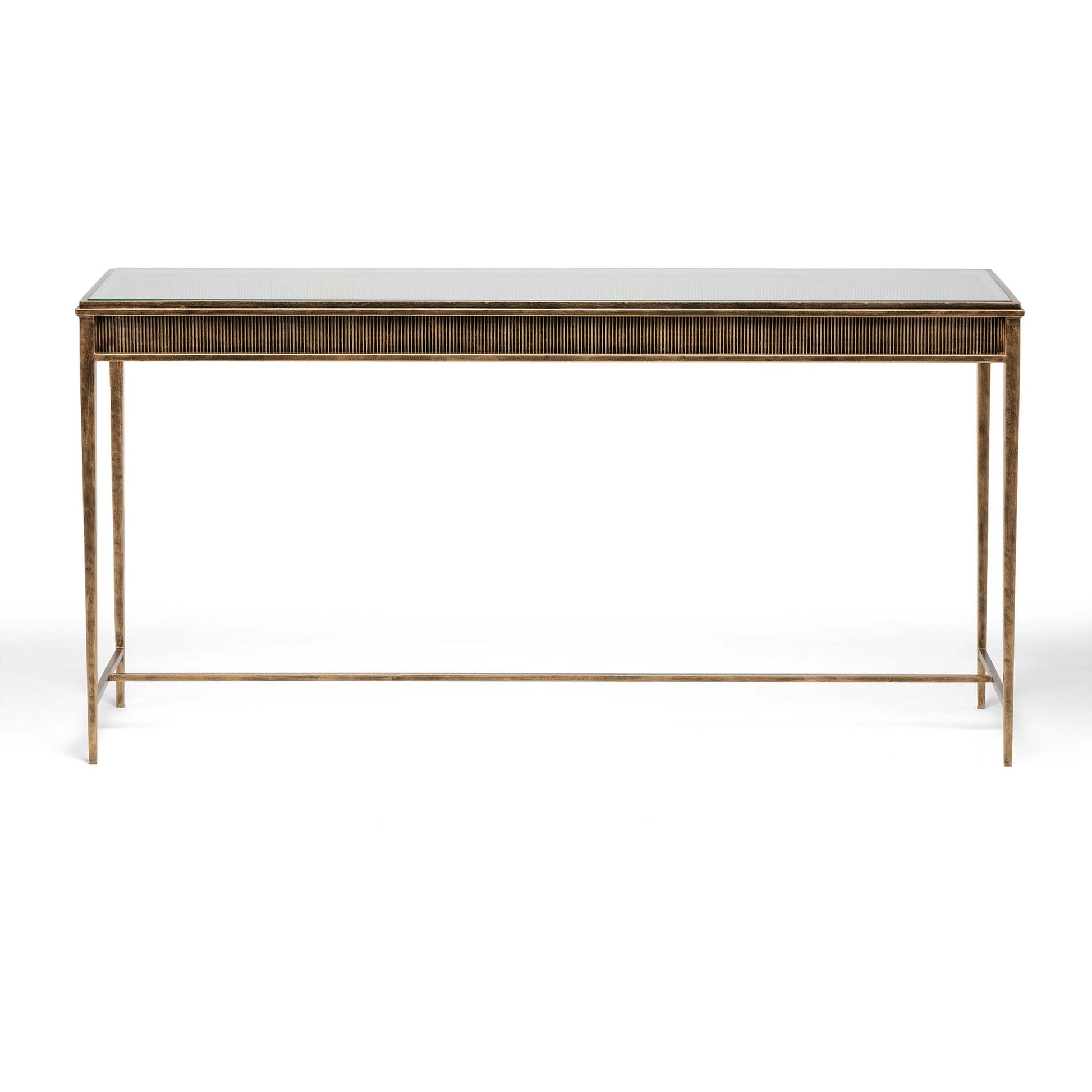 Camille Console by Interlude Home in gilded brass, clear. Made from iron, glass in a modern style.
