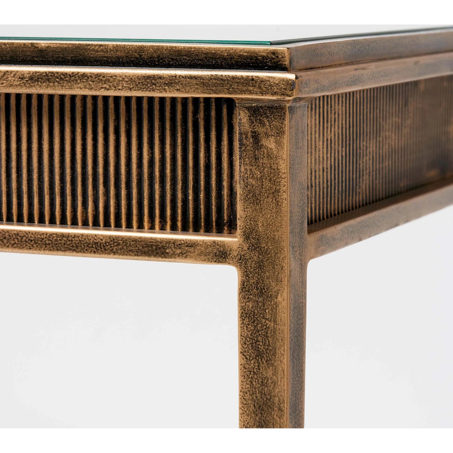 003 SI-2374502 | Closeup | Camille Console by Interlude Home in gilded brass, clear. Made from iron, glass in a modern style.