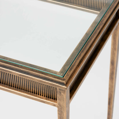 Camille Console by Interlude Home in gilded brass, clear. Made from iron, glass in a modern style.