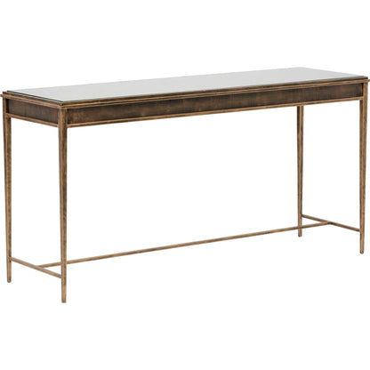 Camille Console by Interlude Home in gilded brass, clear. Made from iron, glass in a modern style.
