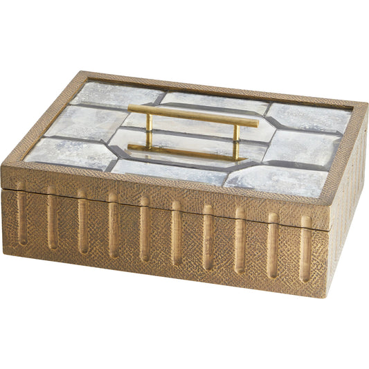 Luxor Box by Cyan Design in antique brass. Made from mdf, mirrored glass in a unique style.