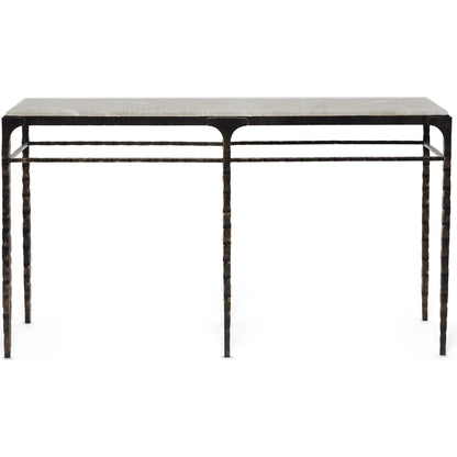Channing Console Table by Interlude Home in gilded dark bronze, emperador grey. Made from iron, marble in a traditional style.