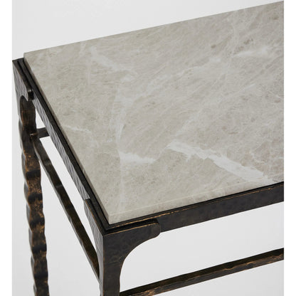 Channing Console Table by Interlude Home in gilded dark bronze, emperador grey. Made from iron, marble in a traditional style.