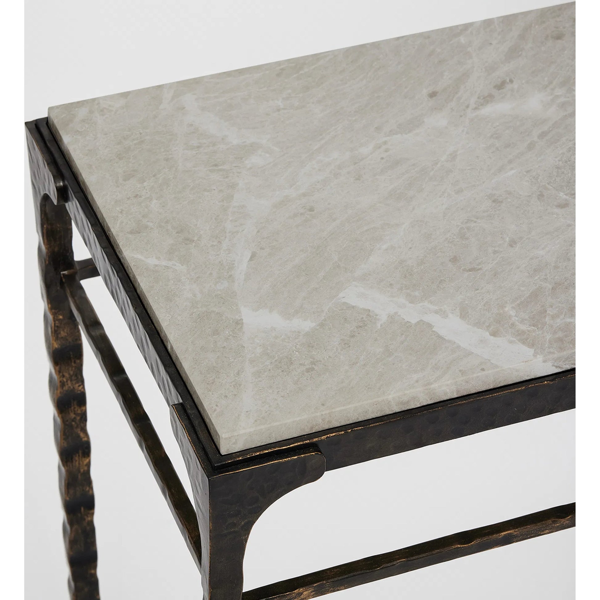 Channing Console Table by Interlude Home in gilded dark bronze, emperador grey. Made from iron, marble in a traditional style.