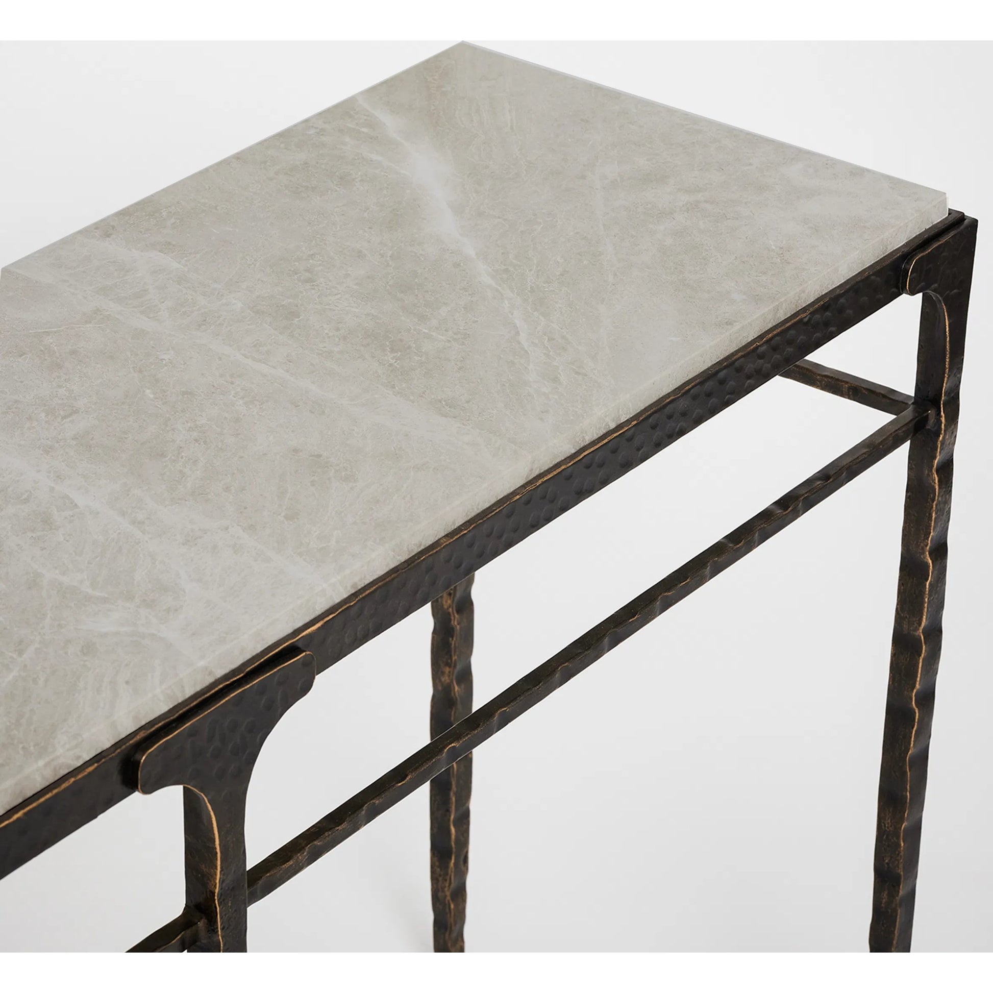 Channing Console Table by Interlude Home in gilded dark bronze, emperador grey. Made from iron, marble in a traditional style.