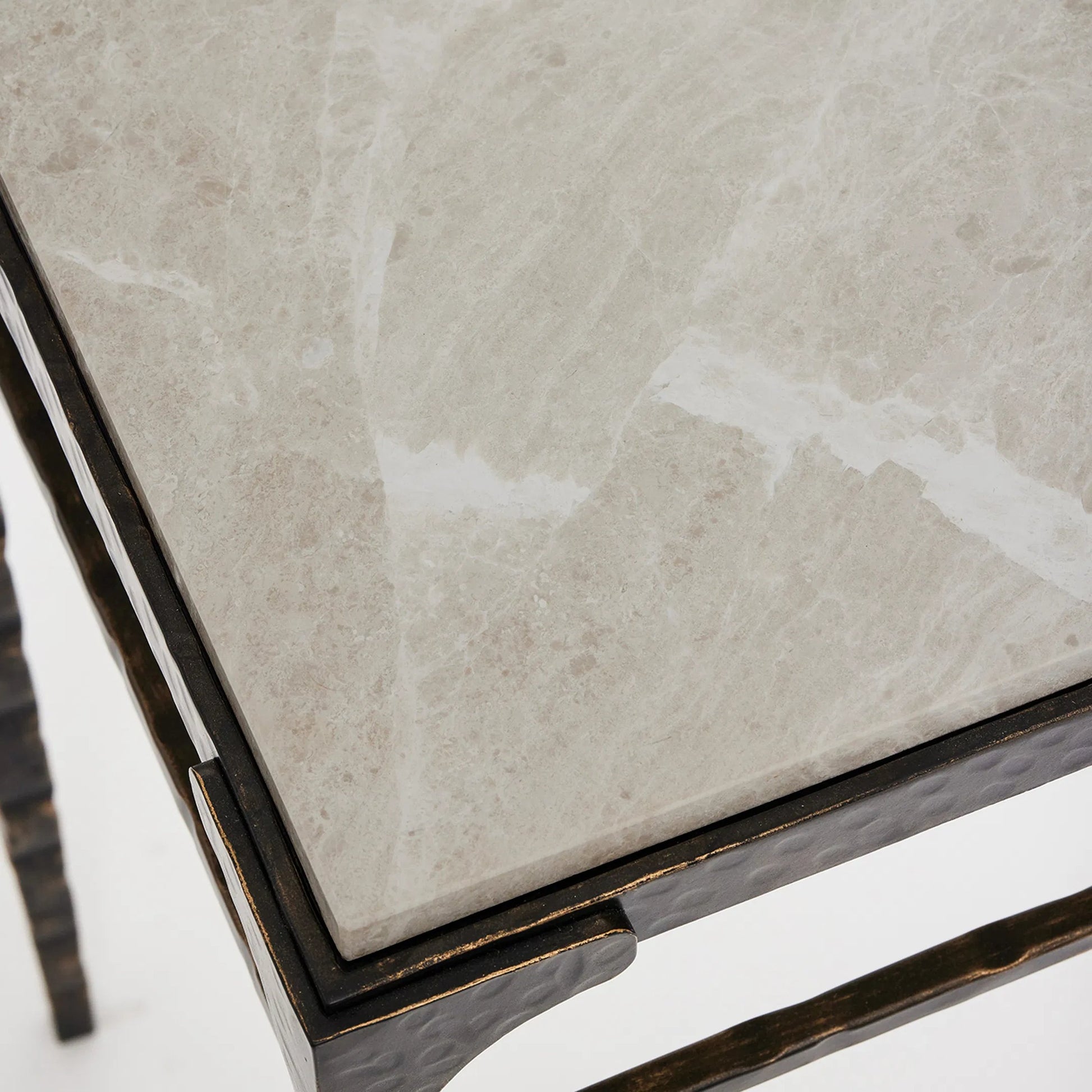 Channing Console Table by Interlude Home in gilded dark bronze, emperador grey. Made from iron, marble in a traditional style.