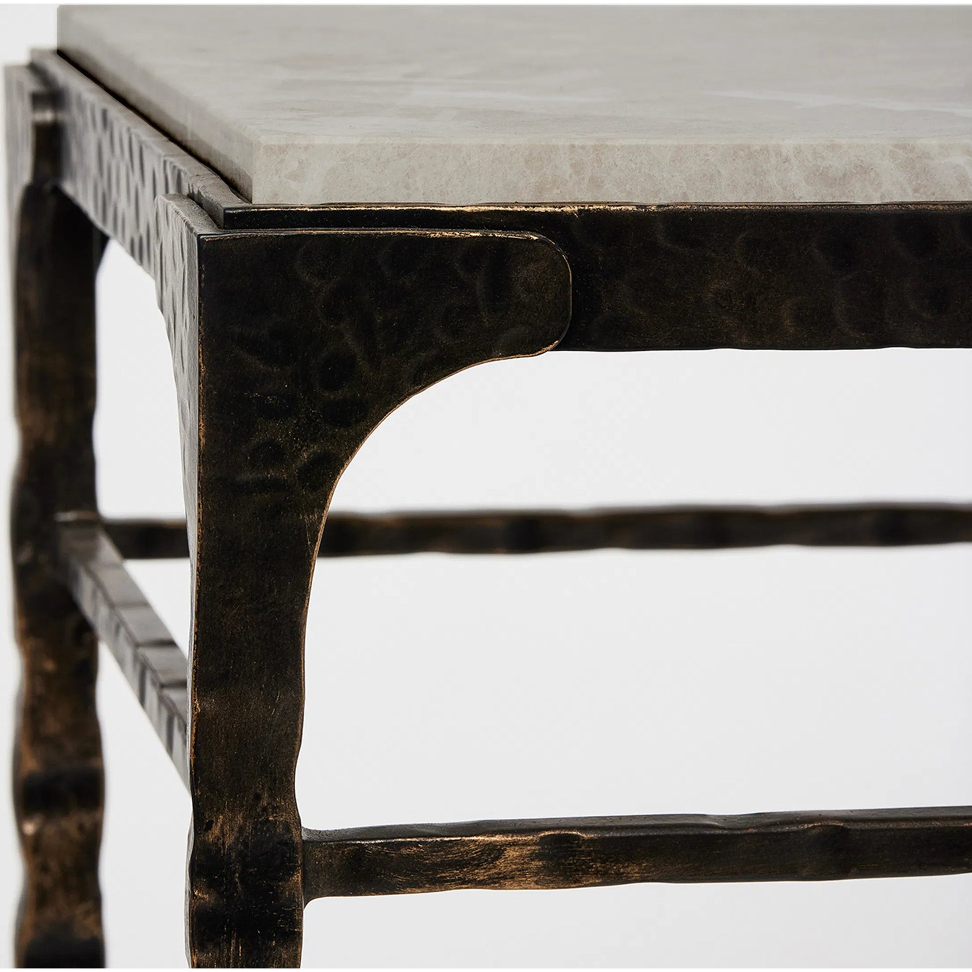 Channing Console Table by Interlude Home in gilded dark bronze, emperador grey. Made from iron, marble in a traditional style.