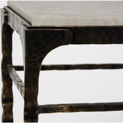 Channing Console Table by Interlude Home in gilded dark bronze, emperador grey. Made from iron, marble in a traditional style.