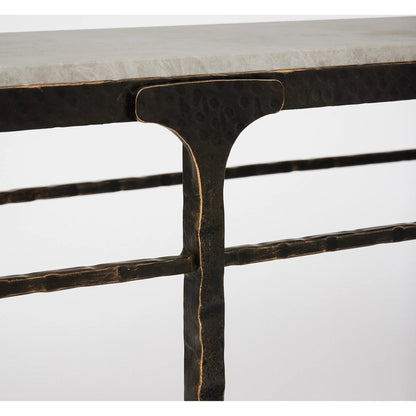 Channing Console Table by Interlude Home in gilded dark bronze, emperador grey. Made from iron, marble in a traditional style.