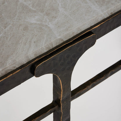 Channing Console Table by Interlude Home in gilded dark bronze, emperador grey. Made from iron, marble in a traditional style.
