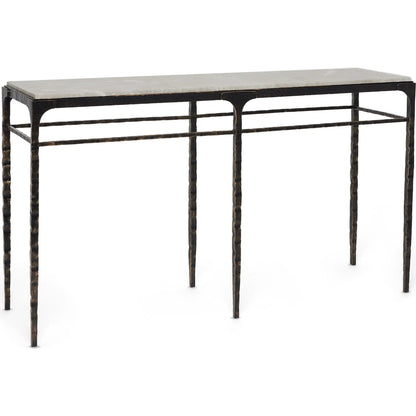 Channing Console Table by Interlude Home in gilded dark bronze, emperador grey. Made from iron, marble in a traditional style.