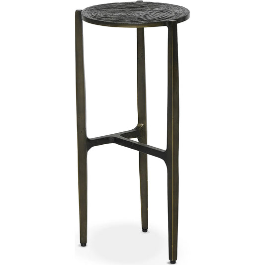 Ligne Drink Table by Interlude Home in deep bronze. Made from aluminum in a traditional style.
