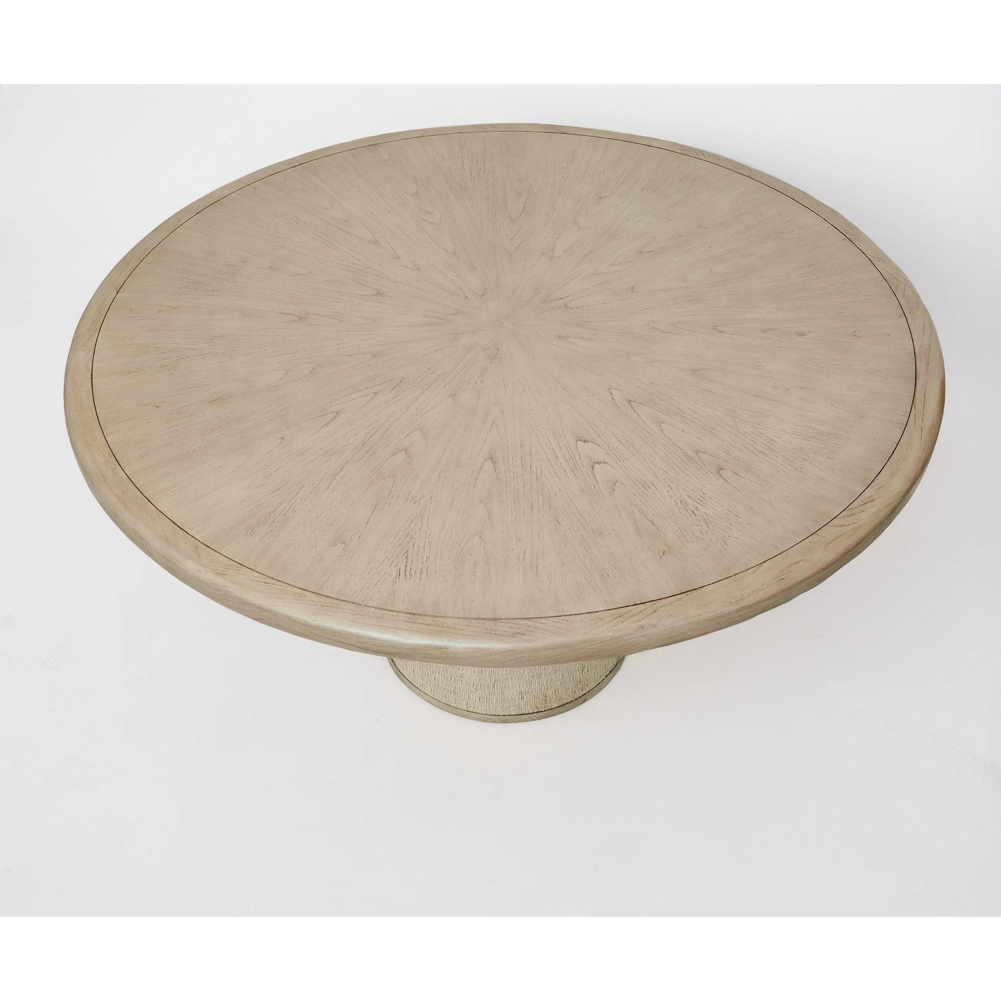 Harperly Dining Table by Interlude Home in washed taupe, satin aged bronze. Made from sungkai wood, raffia, metal in a transitional style.